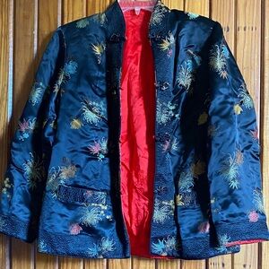 1940’s Vintage Asian Embroidered Black Jacket with Red Lining-fully reversable!!